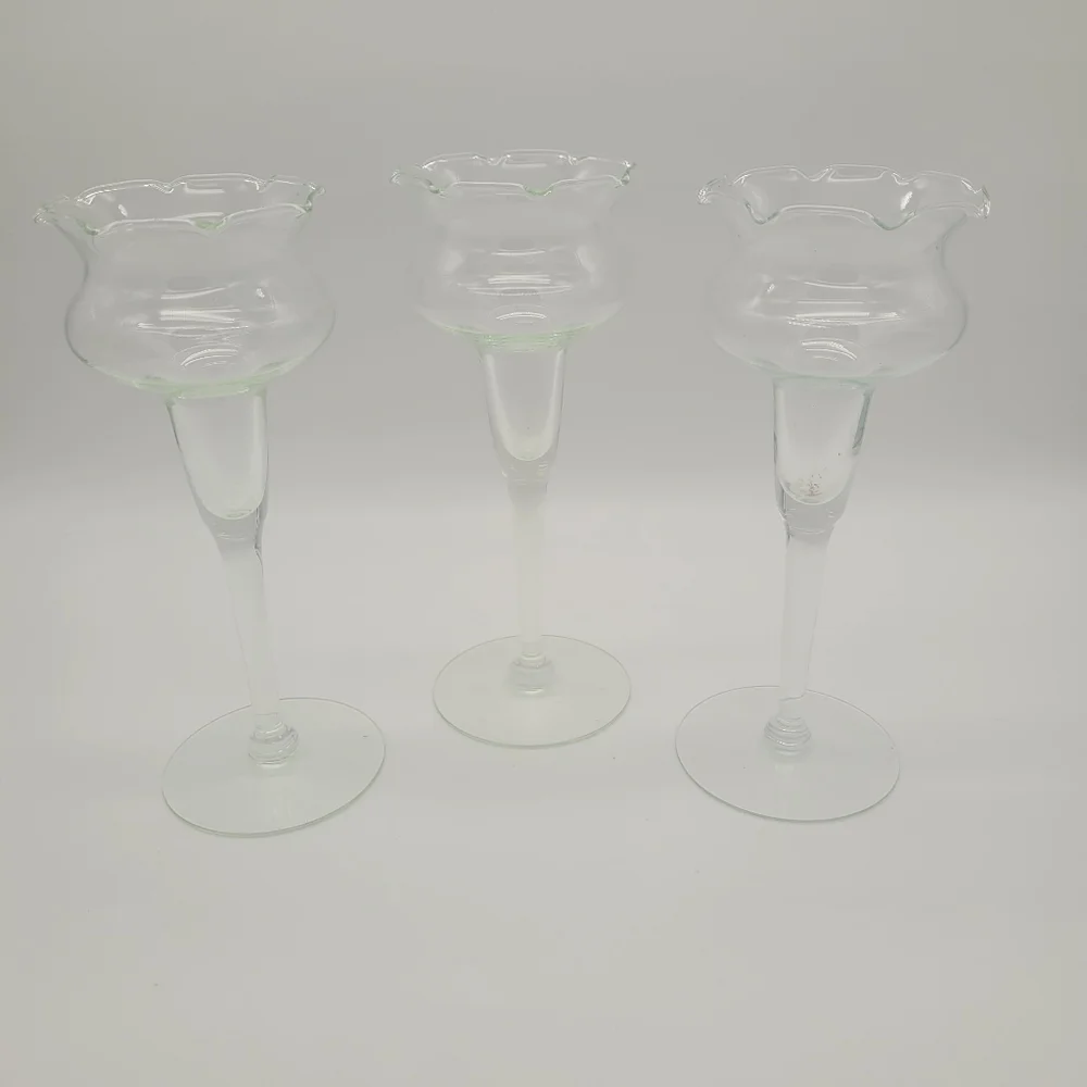Vintage Princess House Candle Holders Clear Crystal Stemmed 7 1/2